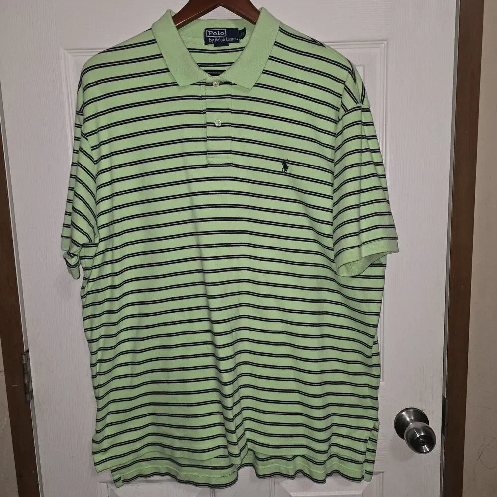 Polo Ralph Lauren Mens XL Short Sleeve Pima Cotton Green Striped Polo Pony